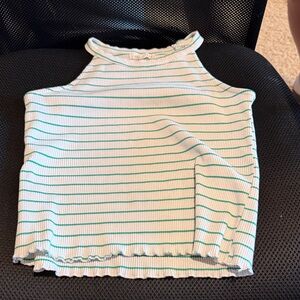 Copper Key White Ribbed Halter Tank with Green Stripes